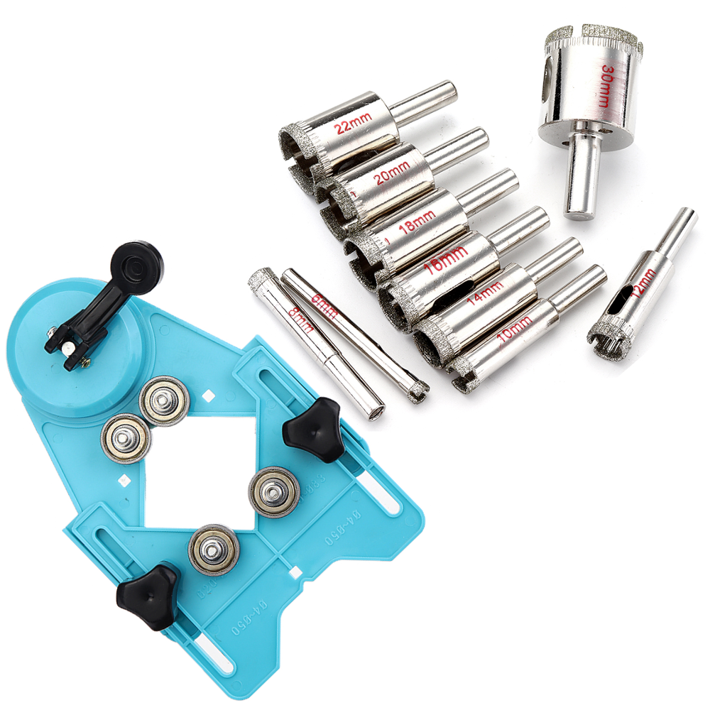 11PCS 6-30mm/6-50mm Diamond Hole Saw Drill Bit with Hole Saw Cutter Drill Guide Jig Fixture for Glass, Porcelain, Ceramic, Granite Stone