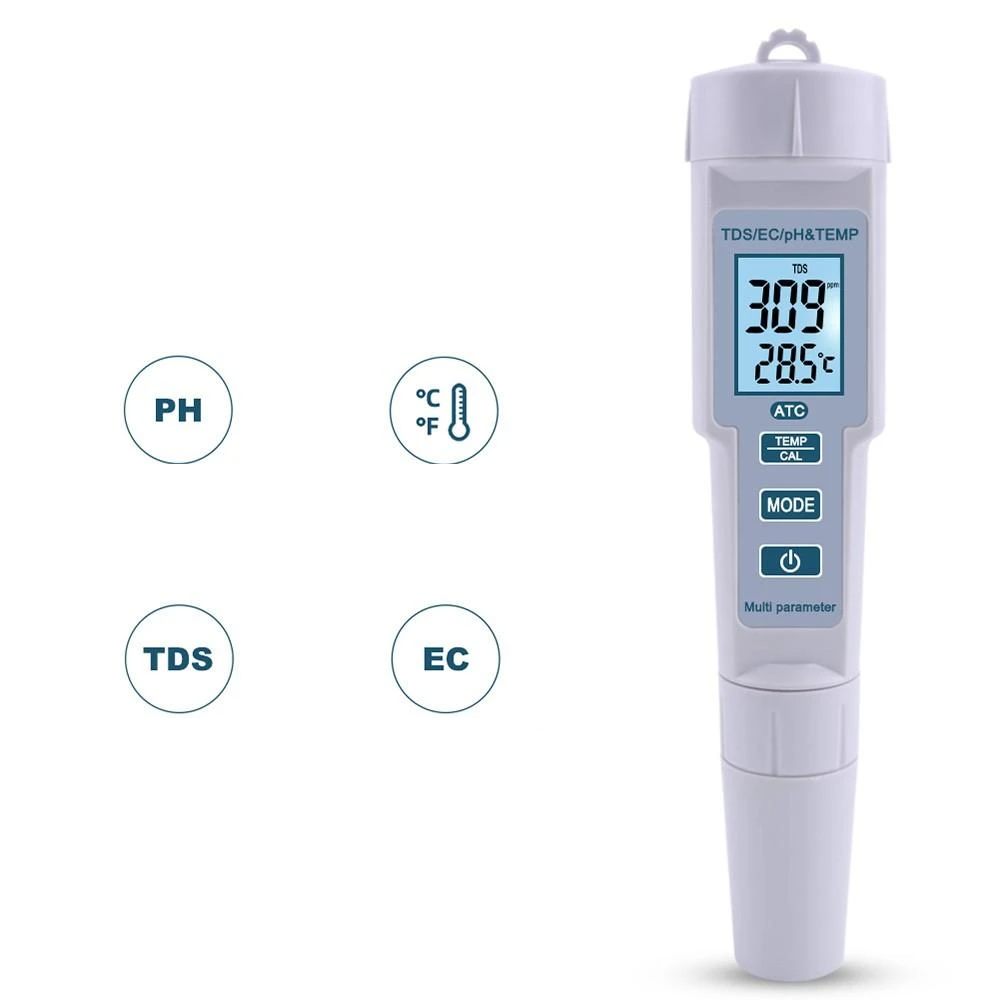 4 in 1 PH/EC/TDS/Temp Meter Water Quality Test High Accuracy Measure Tool for Drinking Water Aquarium