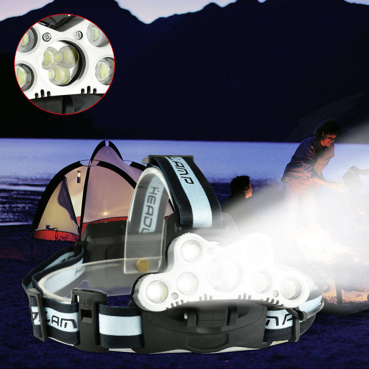 2501-B 6-Modes 7xT6+2xQ5 LED Outdoor Head Torch Waterproof Ultra Bright Headlamp With SOS Whistle