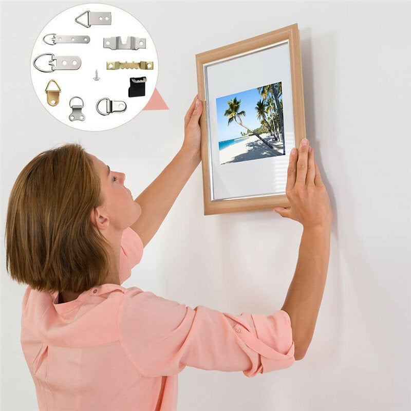 96Pcs Photo Frame Hanging Hooks Kit 9 Models Picture Hanger Hooks with Screws for Office Family Photo Picture Painting Hanging