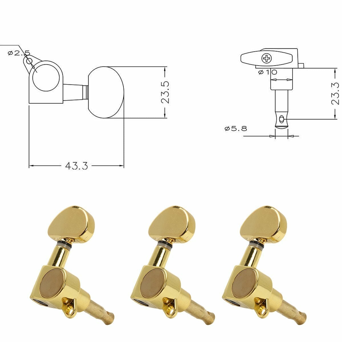 3R3L Semicircle Button Guitar Tuning Pegs Machine Heads Tuners Guitar Parts