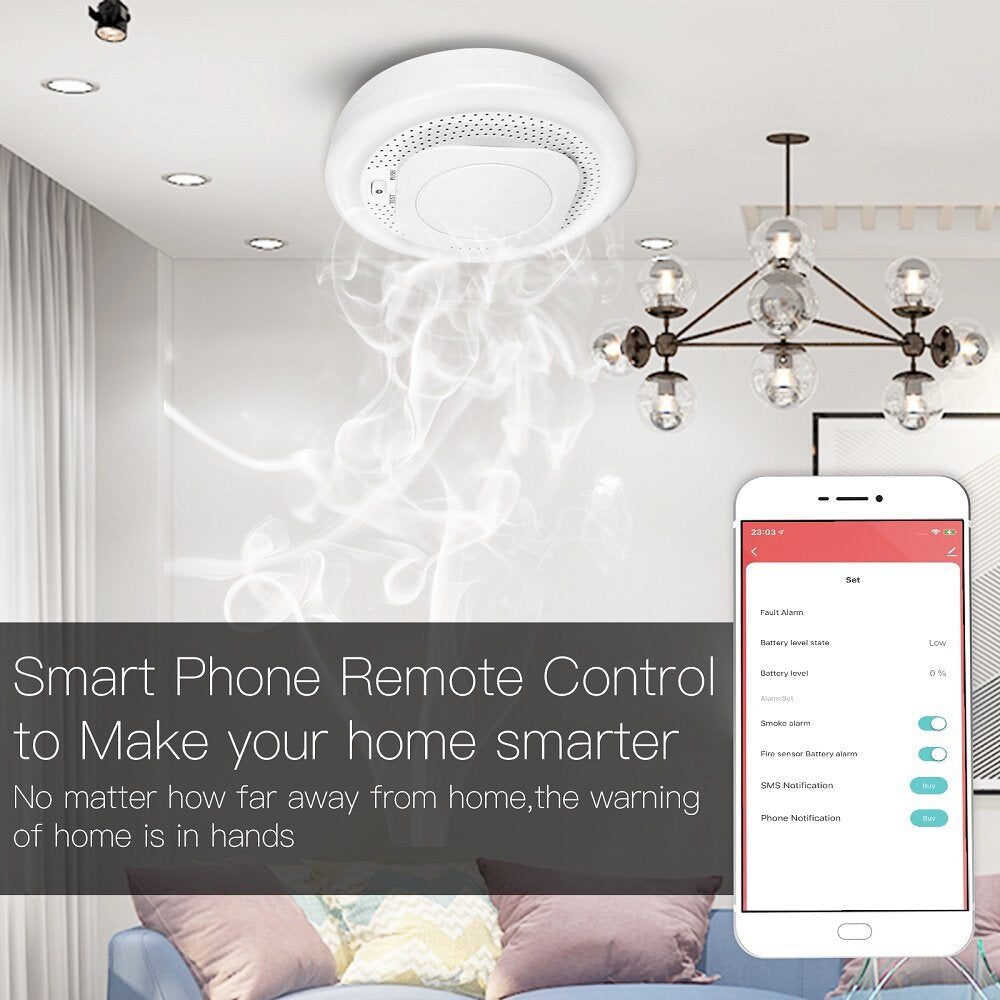Smart Home Wireless Smoke Sensor App Remote Control Photoelectric Smoke Fire Detection Alarm