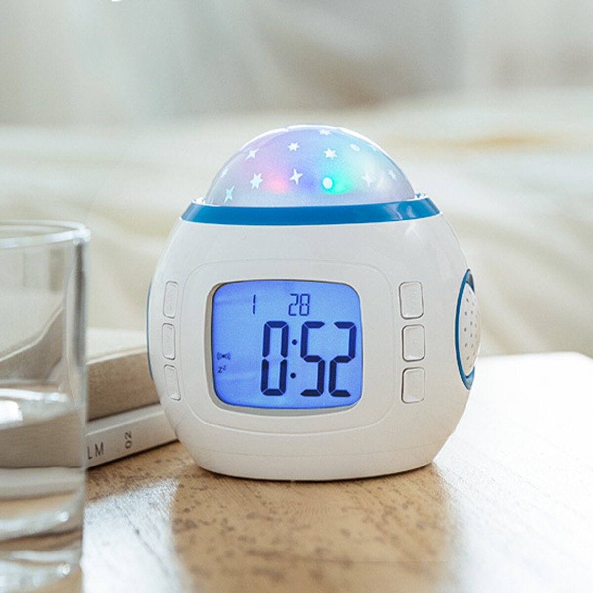 Night Light Projector LED Lamp Bedroom Digital Alarm Clock With Music for Kids