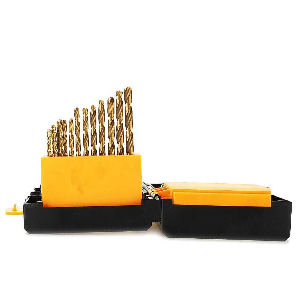 29Pcs 1/16 to 1/2 Inch Titanium Coated HSS Twist Drill Bit Set 118 Degree Point with Plastic Box for Wood Aluminum Copper