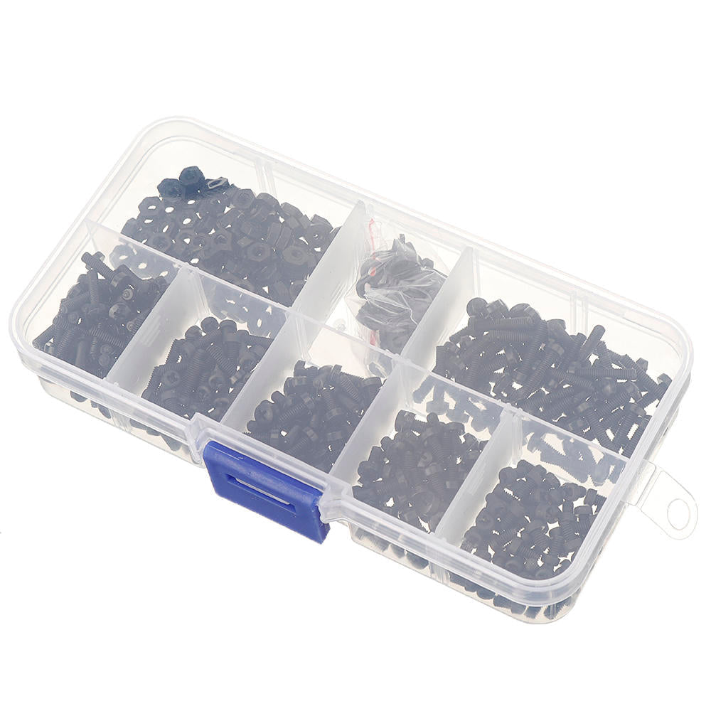 500Pcs M2.5 Nylon Screw Bolt Black Round Cross Screw Hex Nut Spacer Nylon PCB Assortment