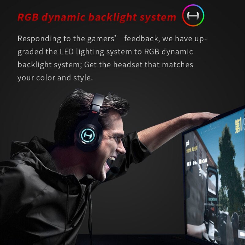 Gaming Headphone Game Headset 50mm Driver Unit 7.1 Surround Sound RGB Light Stereo Headphones with Noise Reduction Mic for PS4 Xbox PC Laptop