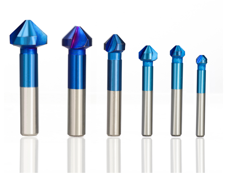 6Pcs 3 Flutes HSS Blue Nano Chamfering End Mill 90 Degree Chamfer Cutter Countersink Drill Bit