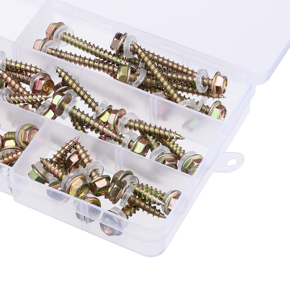 60Pcs M5 Colored Hex Drive Washer Head Screw 19-50mm Self Tapping Wood Bolt w/ 2Pcs Sockets Kit