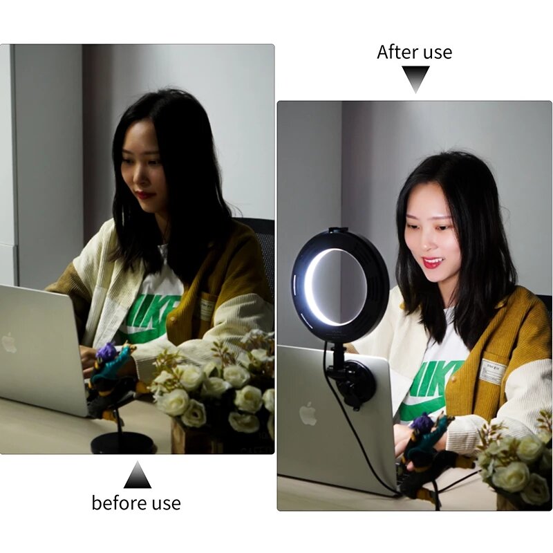 Ring Light LED Video Light Video Conference Light with Suction Cup Laptop Live Streaming Fill Light 6 Inches 3200k-6500k