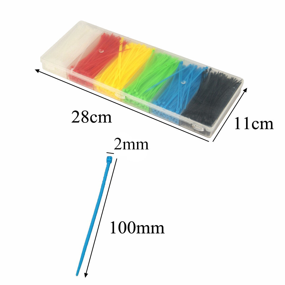 900pcs 100x2mm Nylon Cable Wire Zip Ties 6 Colors