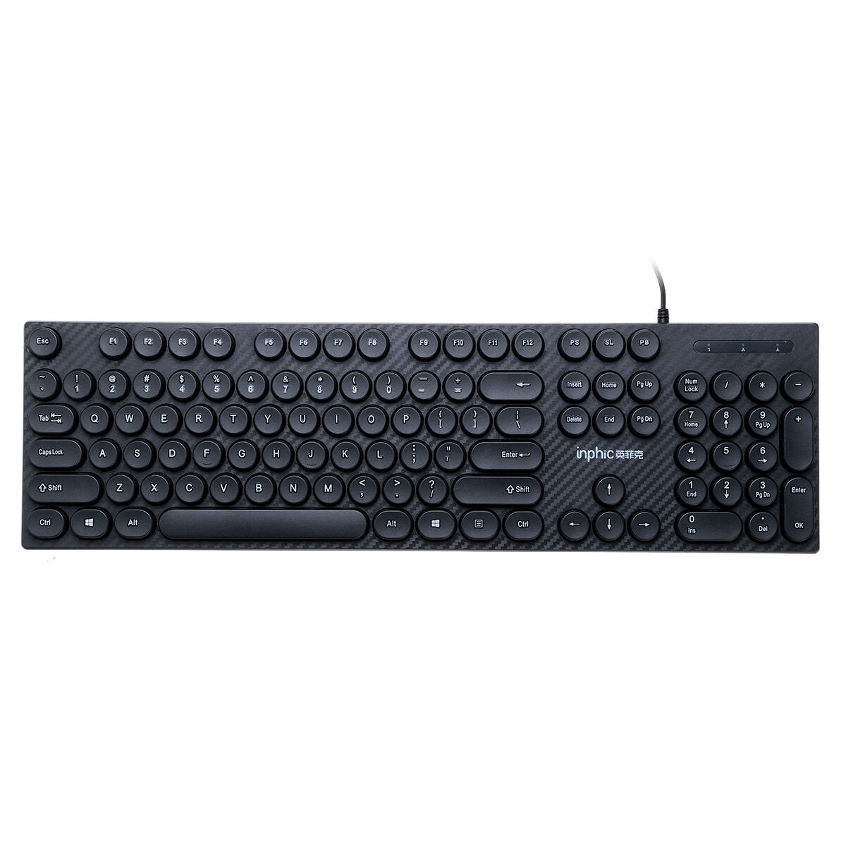 104 Keys Computer Keyboard USB Wired Punk Round Keycaps Mechanical Feeling Gaming Keyboard