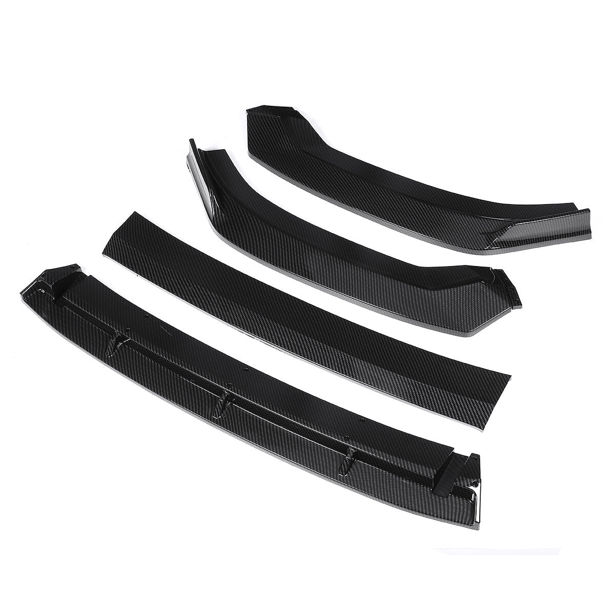 4Pcs Double Layer Carbon Fiber Look Front Bumper Lip Spoiler Cover Trim