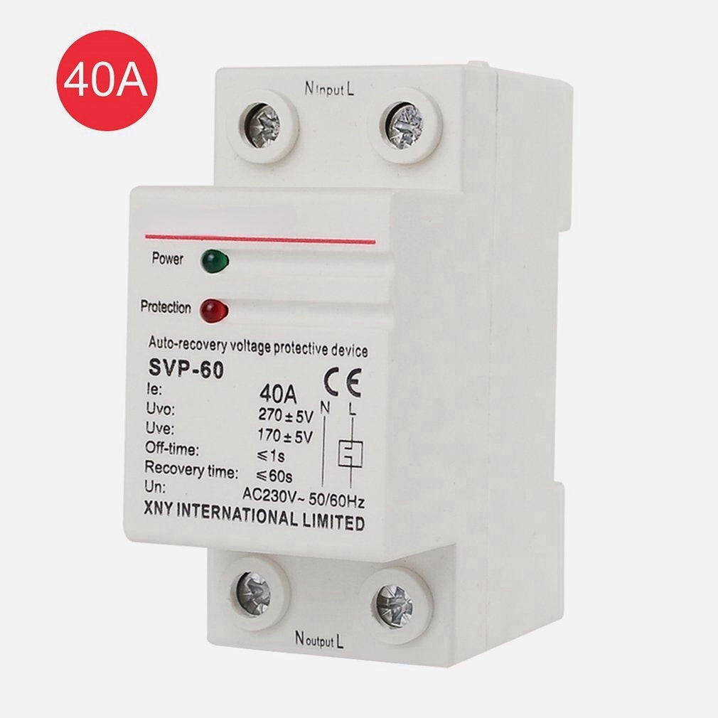 Automatic Recovery Under Voltage Over Voltage Protector Relay Breakers Protective Device,230V AC 40A