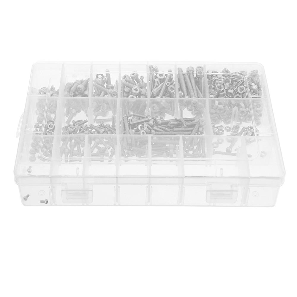 1080Pcs 304 Stainless Steel Hex Socket Head Cap Screw Nuts Flat Washers Kit M2/3/4