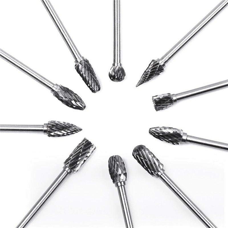 10Pcs Tungsten Carbide Double Cut Rotary File 1/8 Inch Shank Grinding Burr Set