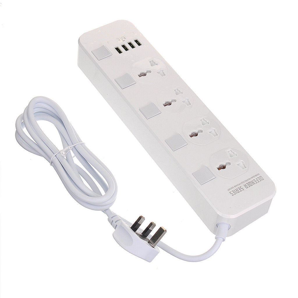 Electric 4 Socket Outlet + 4 USB Extension Power Strip 5V 3.4A US/UK Plug Cord