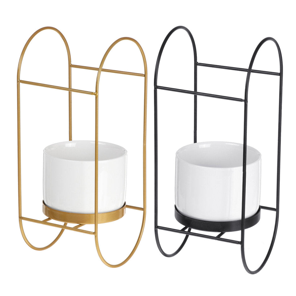 Succulent Flower Pot Simple Wall-mounted Oval Iron Frame Rround Combination Ceramic Flower Pot Iron Frame Flower Pot Set