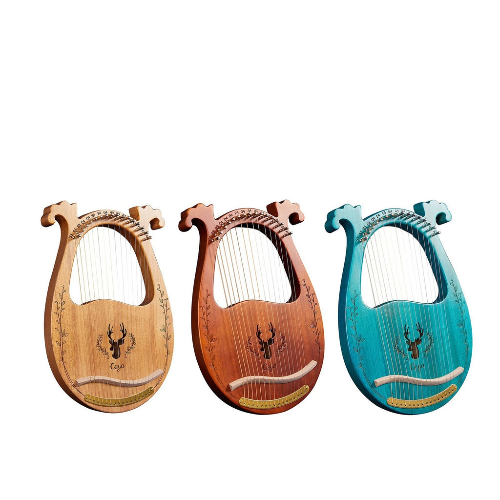 16-String Wooden Lyre Harp Resonance Box String Instrument with Tuning Wrench 3pcs Picks