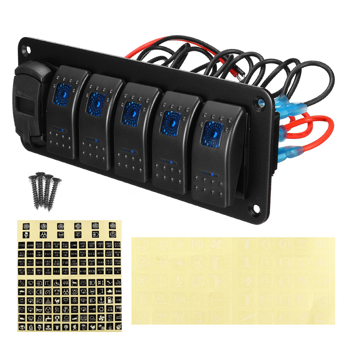 4/5/6 Gang Green Rocker Switch Panel Circuit Breaker LED Waterproof Car Marine Blue
