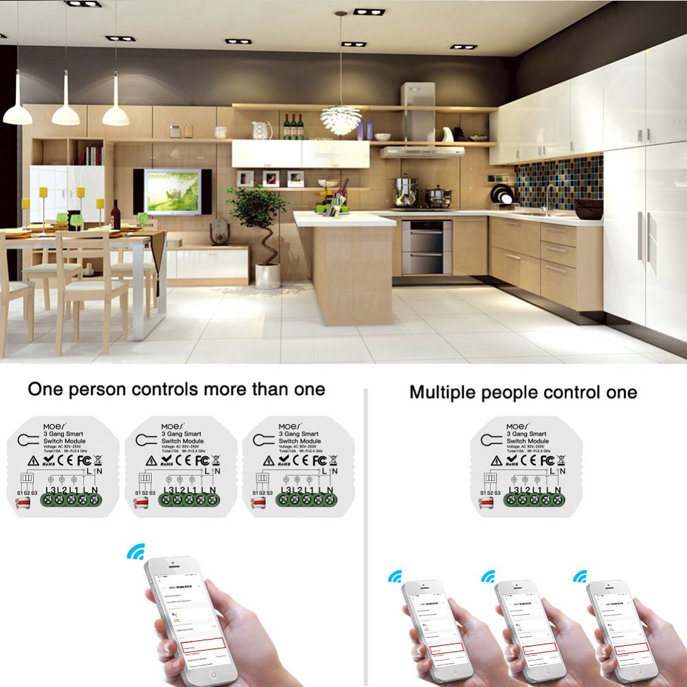 Mini WiFi Smart Light Switch 3 Gang 1/2 Way Module Smart Life/Tuya App Control for Amazon Alexa and Google Home