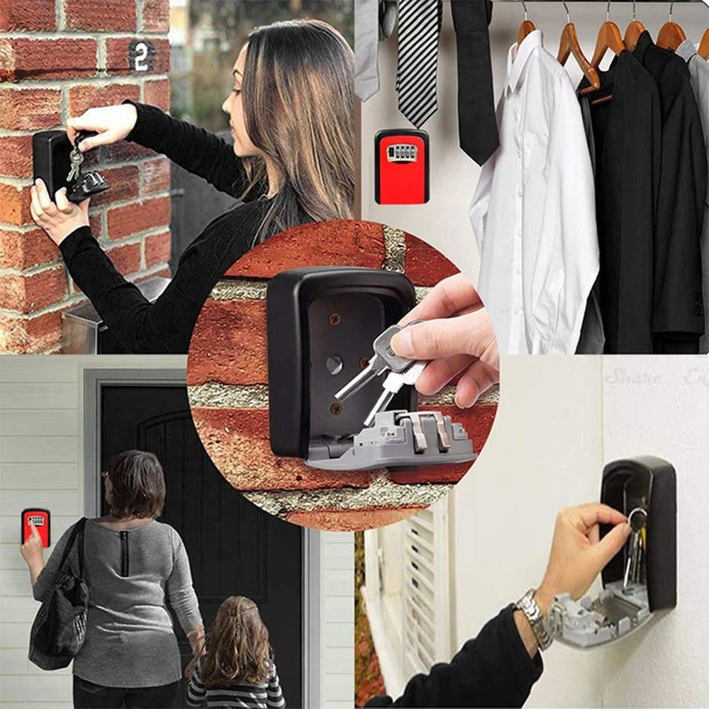 Aluminum Alloy Password Box Wall Mounted Key Lock Box 4 Digit Code Combination Key Storage Lock Box for Realtor Construction Room Escape