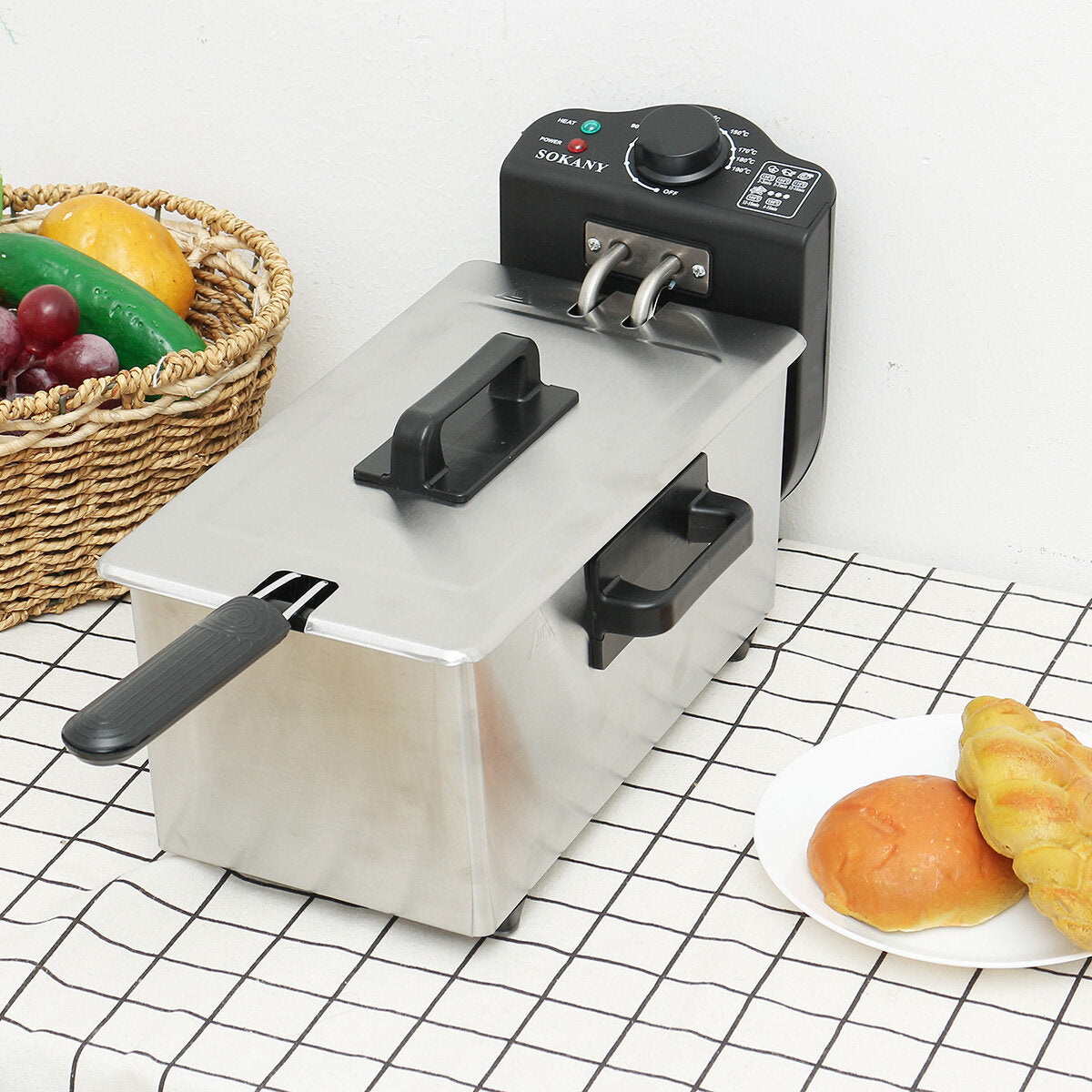 220-240V 2000W Electric Deep Fryer Single Tank Frying Pot Basket Strainer Machine Cooking Tools
