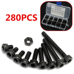 280pcs M3 Hex Socket Screws Allen Bolt Assortment with Nuts Grade 12.9 Alloy Steel