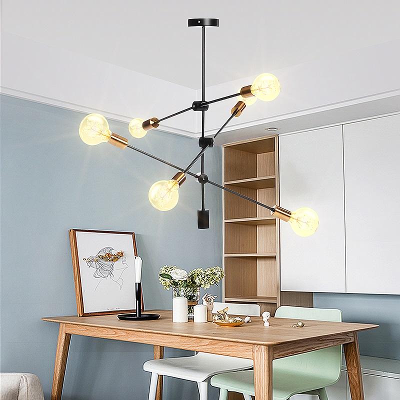 6 Heads Flush Mount Ceiling Light Chandelier, Modern Minimalism Metal Base Pendant Ceiling Lamp Hanging Lighting Fixture
