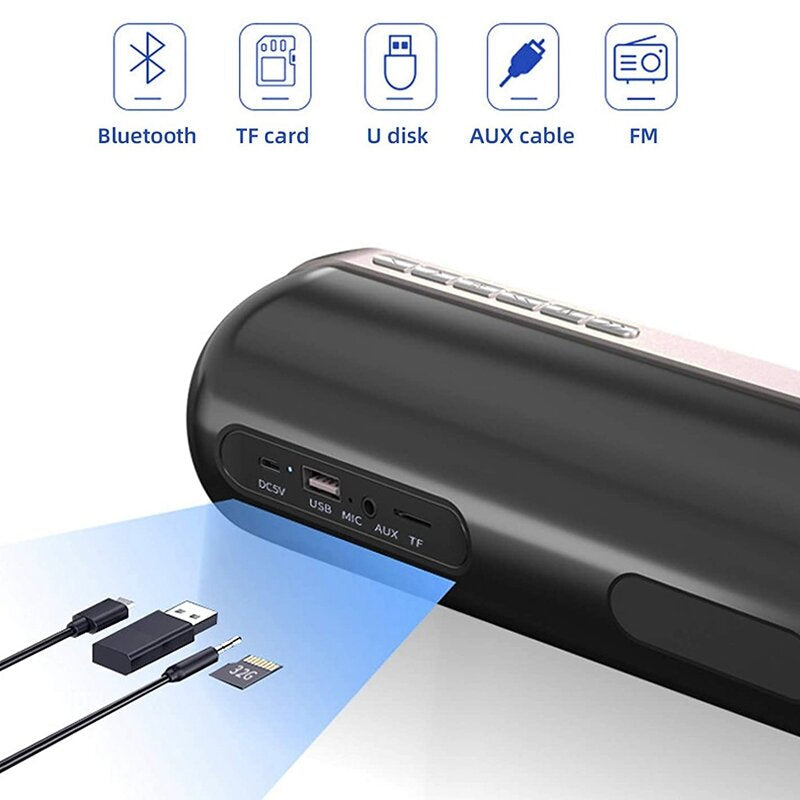 Wireless USB Desk Bluetooth Speaker Soundbar with Dual Alarm Clock FM Function Temperature Display for PC TV Computer Home
