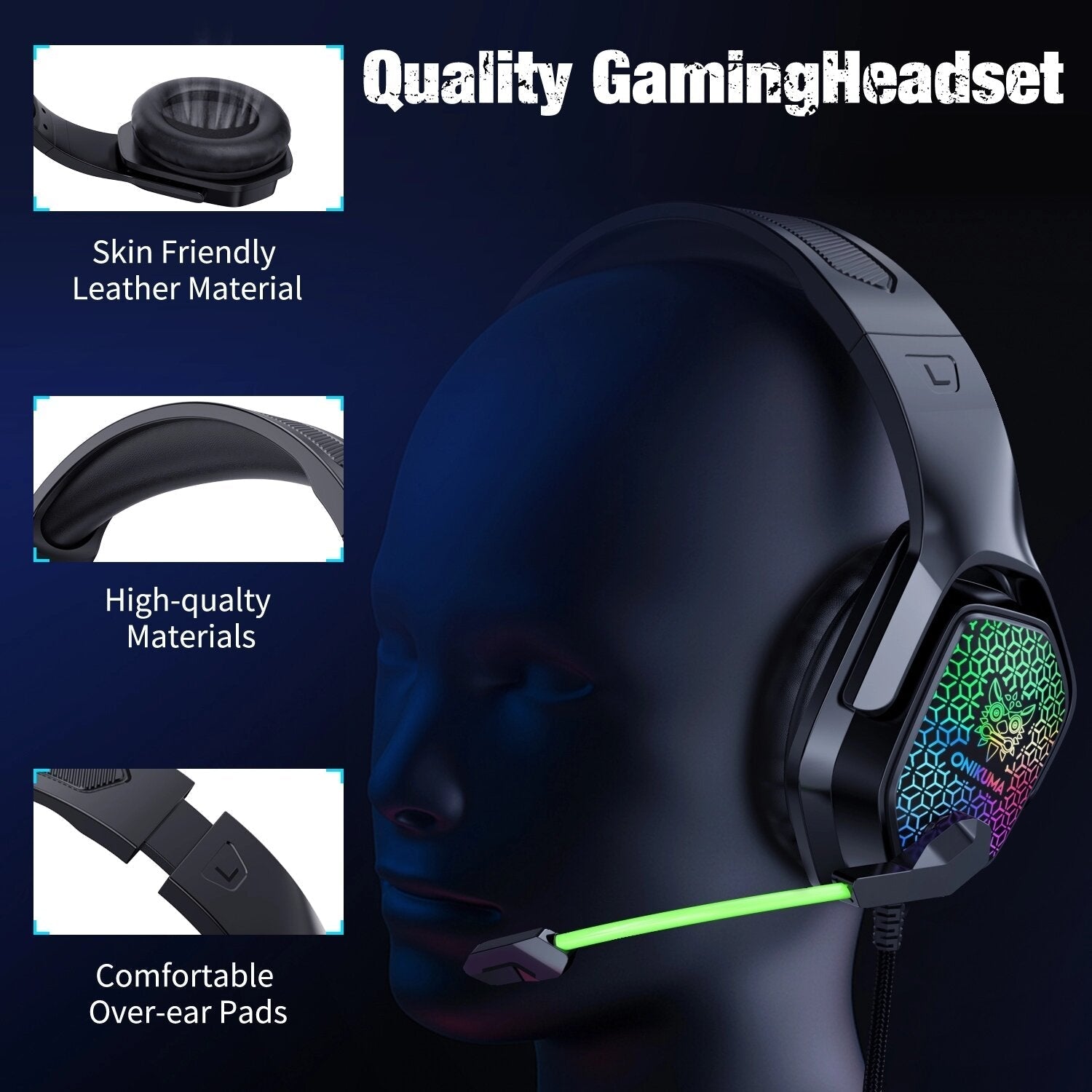 Gaming Headset Over-ear 3.5mm LED Light Stereo Bass Game Headphones with Mic for PC Laptop Gamer