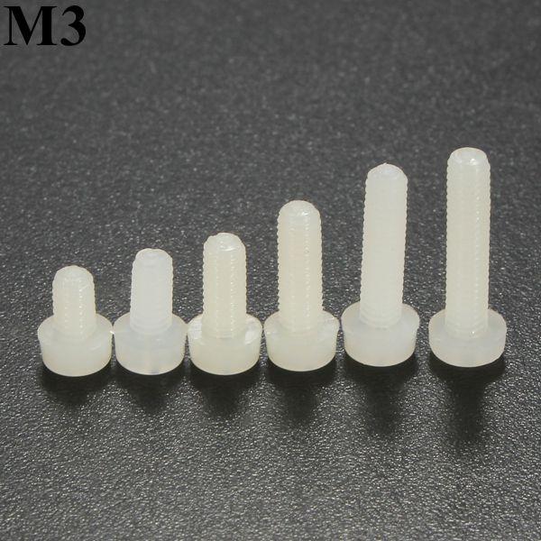M3NP2 50Pcs M3 White Round Pillips Pan Head Plastic Nylon Screw Bolt 5/6/8/10/12/15/20/25mm Length