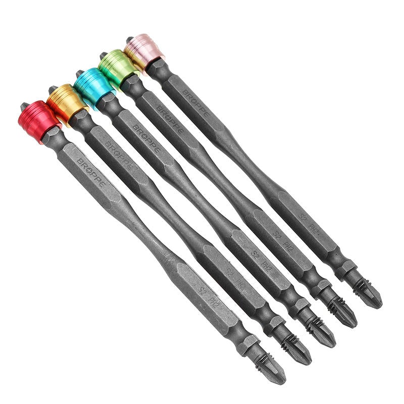 5pcs 110mm PH2 Magnetic Screwdriver Bits Aluminum Ring 1/4 Inch Hex Shank Screwdriver