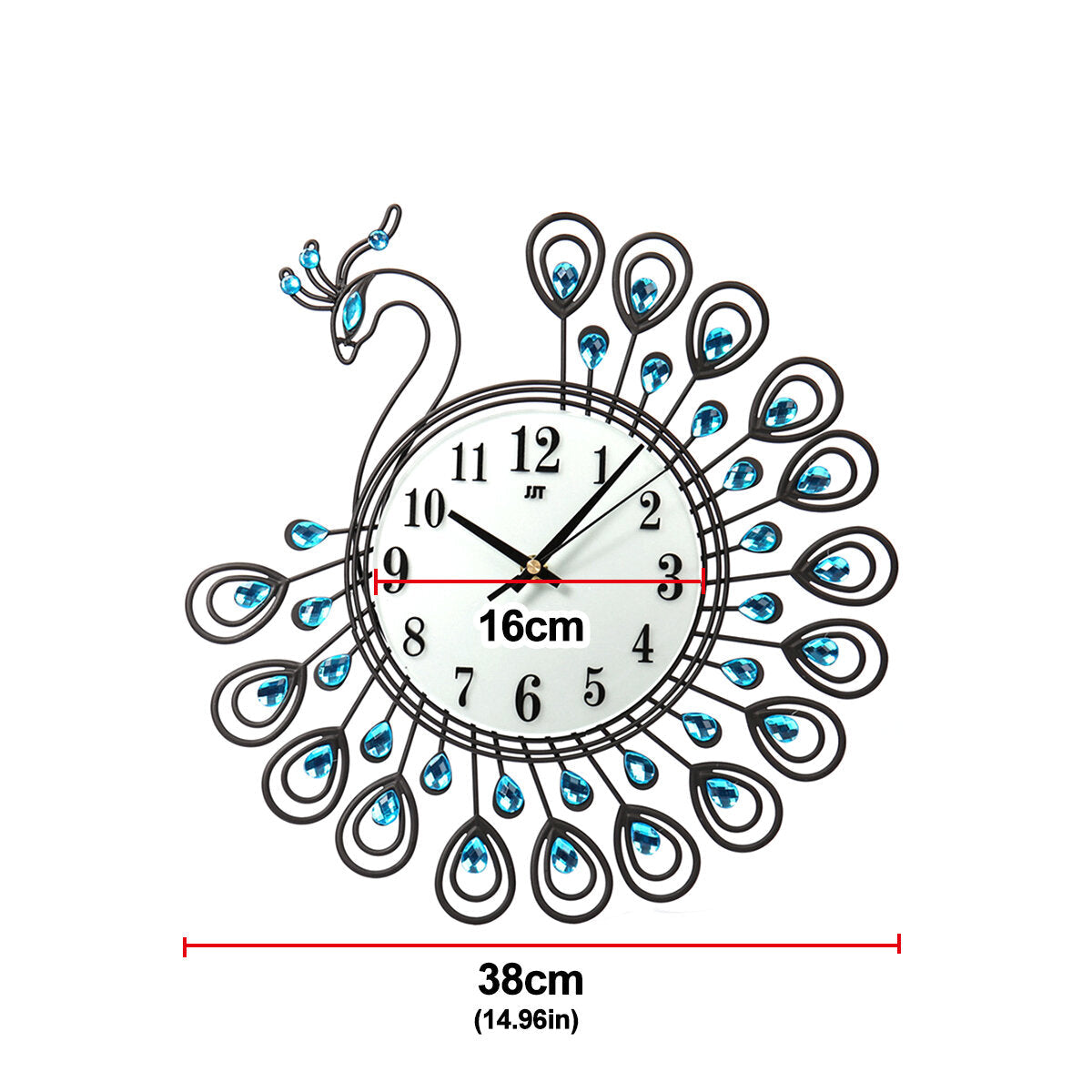 37cm European Style Peacock Shape Luxury Digital Metal Wall Clock