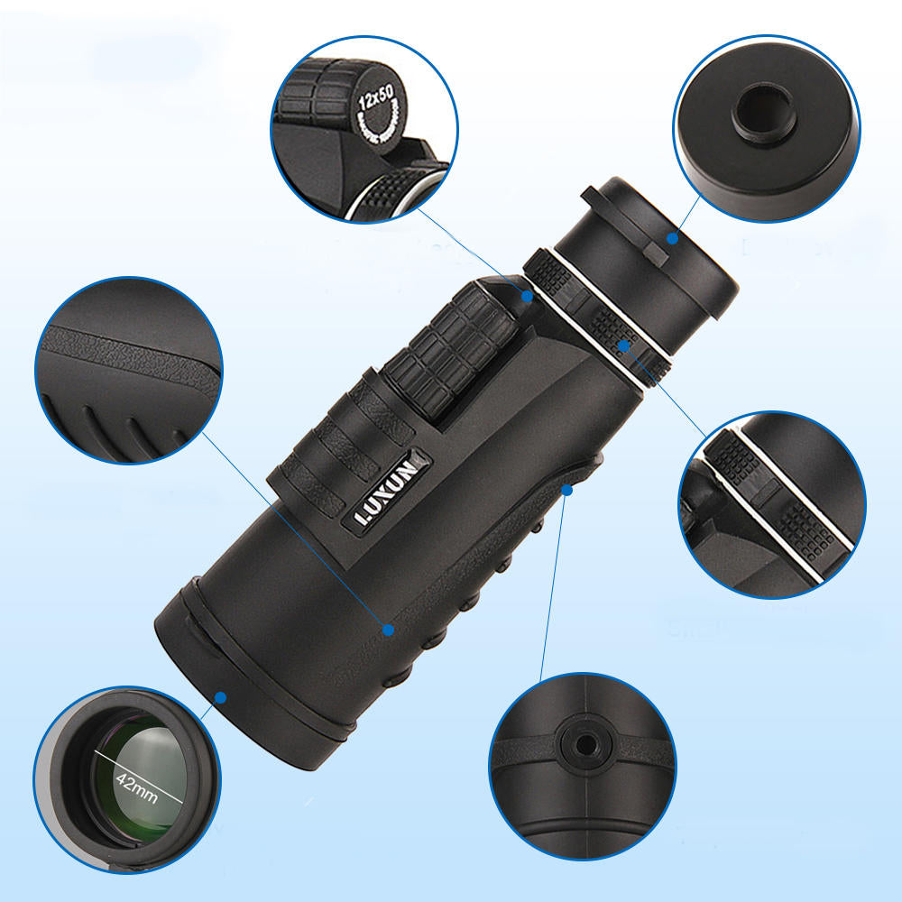 12X50 BAK4 HD Optical Monocular Hunting Camping Telescope Night Vision With Tripod