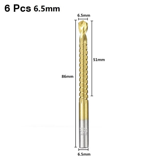 6pcs 3-8mm HSS Drill Bit Titanium Plating Coated Hole Saw Drill Bit Set Wood Hole Cutter Core Drill