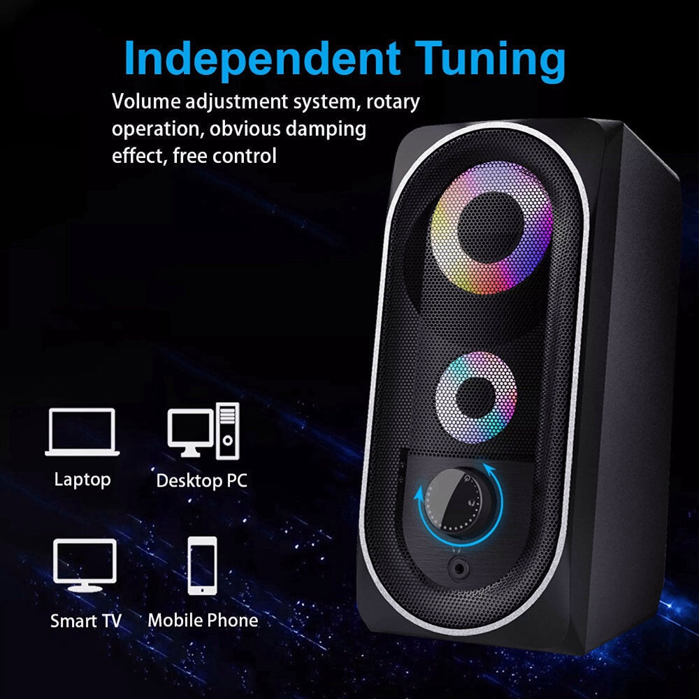 Mini Speaker Deep Bass RGB Streamer Light Effect 3.5mm USB Powered Desktop Loudspeaker for Laptop Computer Phone