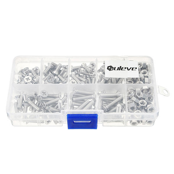 M4SP2 M4 Stainless Steel Phillips Flat Head Screws Bolts Nuts Assortment Kit 250Pcs