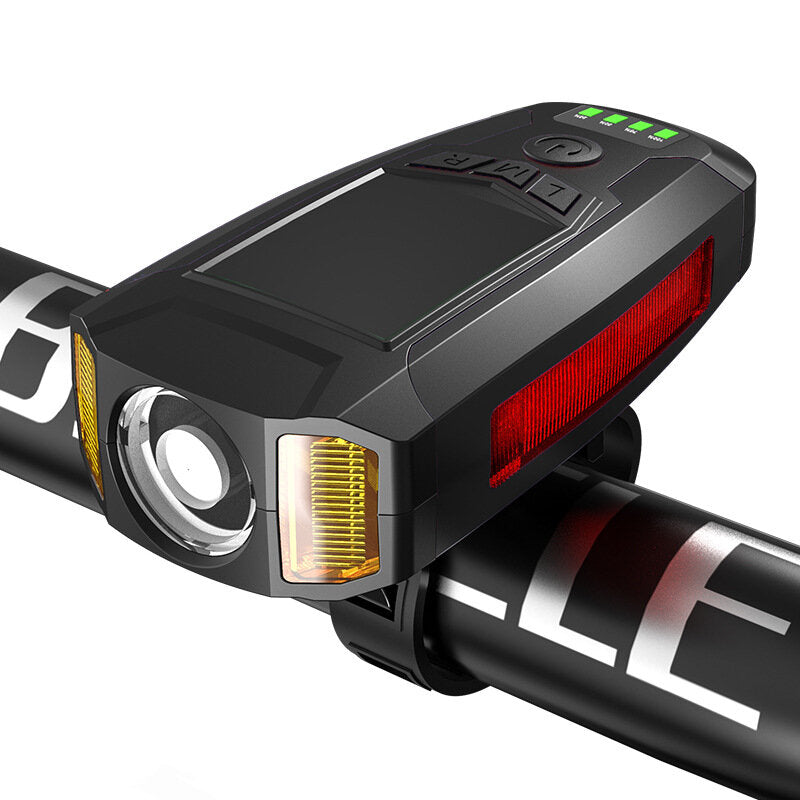Black 3-in-1 350LM COB Bike Light + USB Horn Lamp + Speed Meter LCD Screen 5-Modes Waterproof Bicycle Headlight With Horn