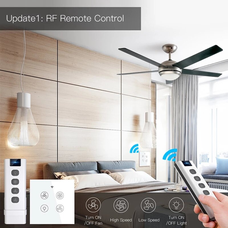 WiFi RF Smart Ceiling Fan Light Switch EU 2/3 Way RF Remote Speed Control Works with Alexa Google Home