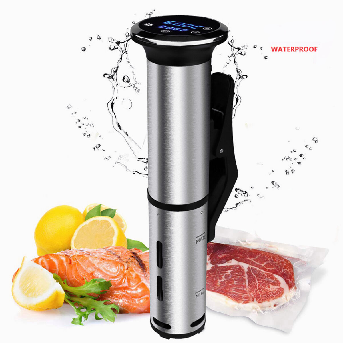Waterproof Sous Vide Cooker Thermal Immersion Circulator 1200W LED Digital Timer Temperature Display