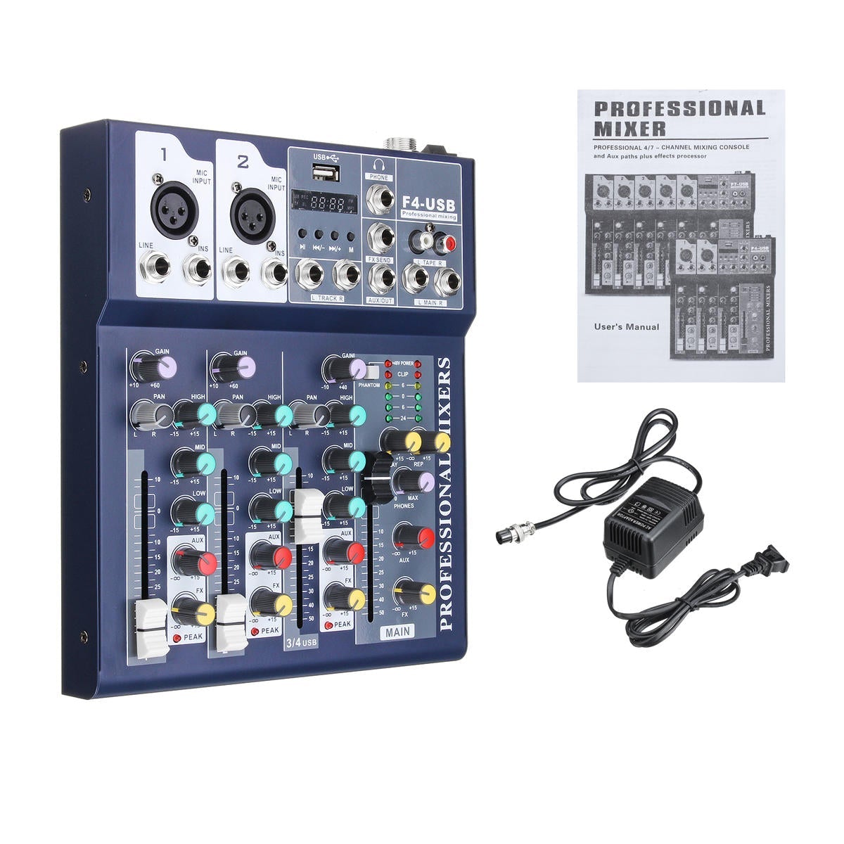 4 Channel USB Bluetooth Audio Mixer with Reverb Effect for Home Karaoke Live Stage Performance