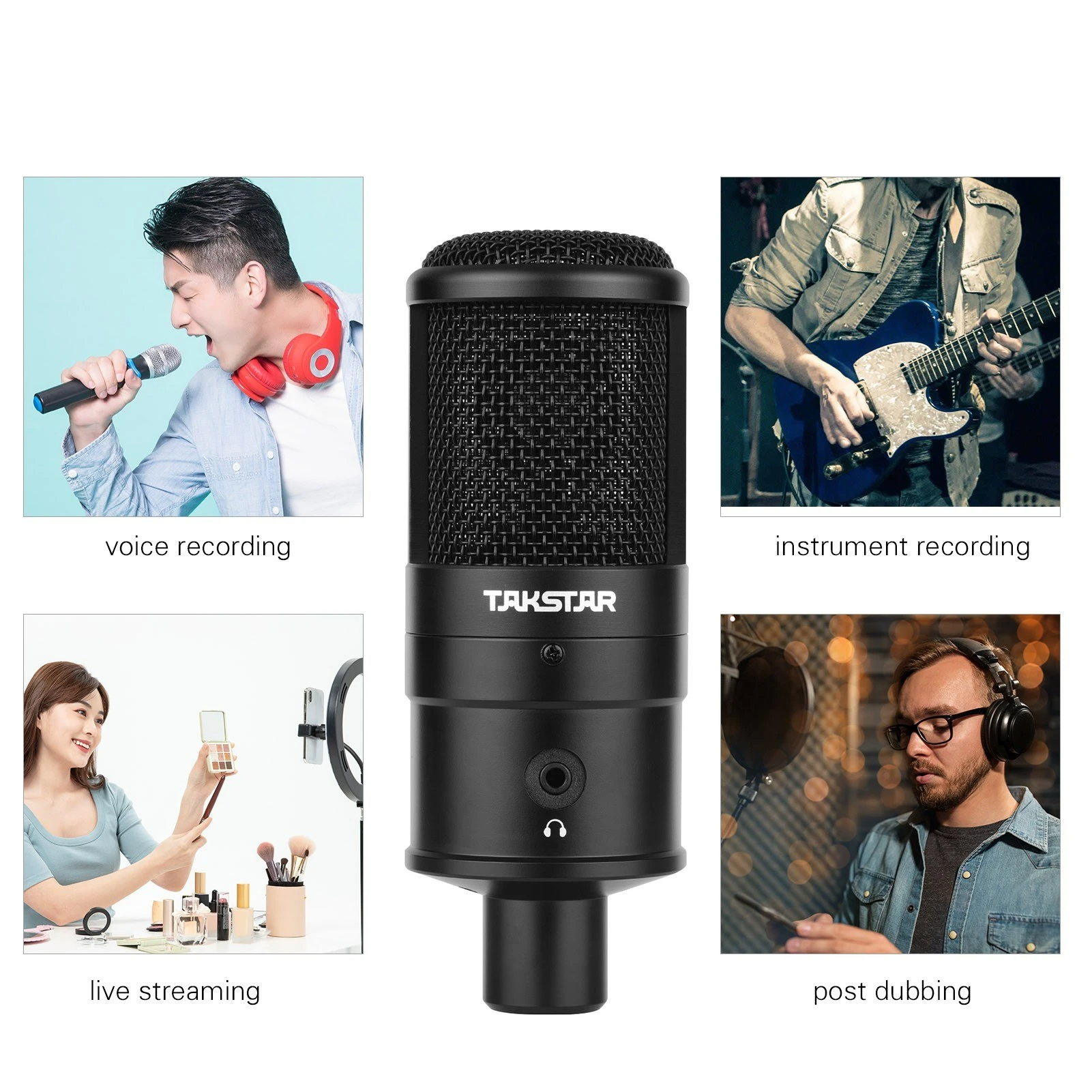 Condenser Desktop Microphone USB Powered Cardioid PC Mic Plug and Play