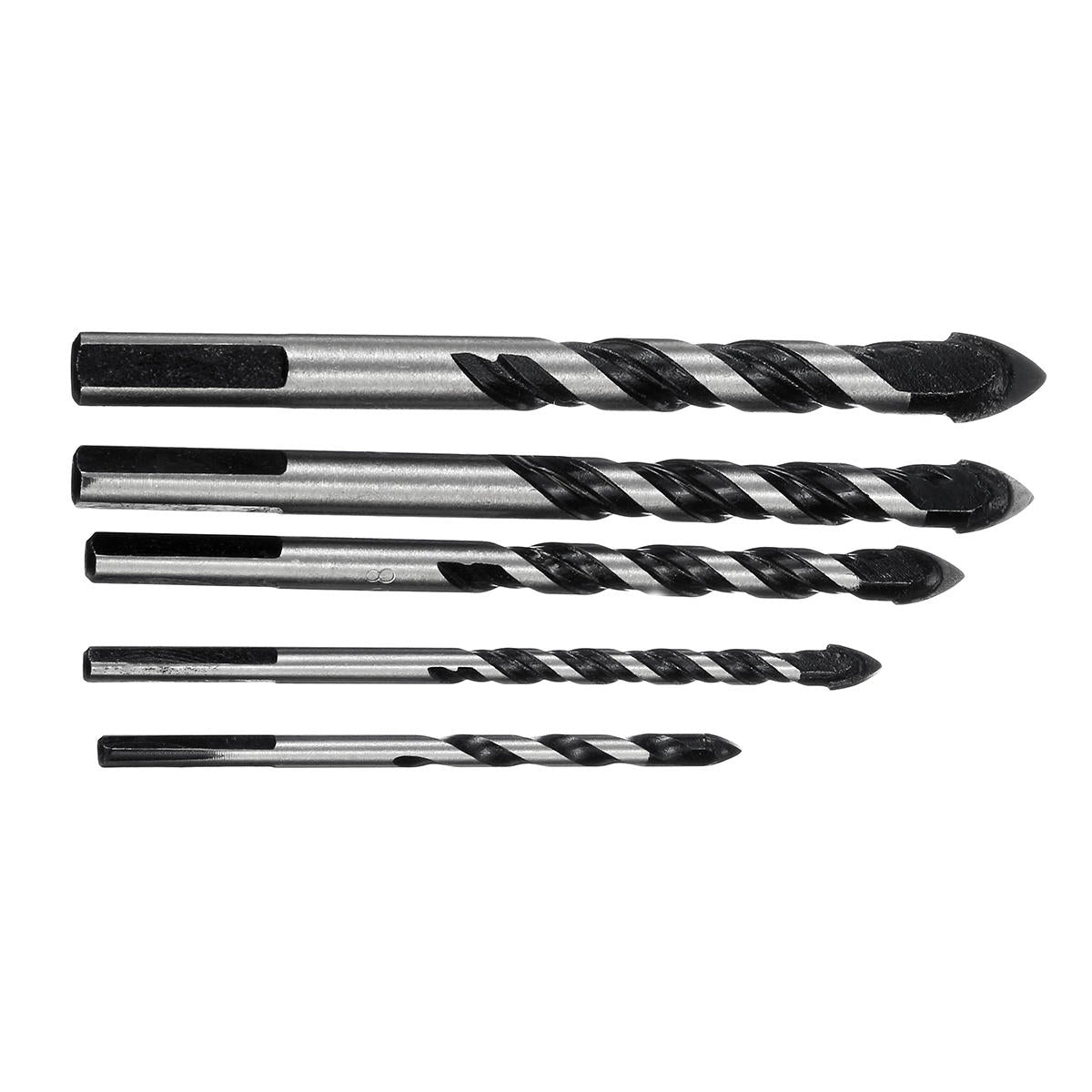 5pcs 5-12mm Black Triangle Twist Drill Bit Concrete Glass Ceramic Tile Marble Set