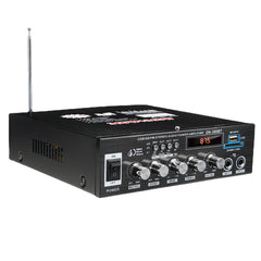 2CH Bluetooth Hi-Fi Stereo Power Amplifier Digital Audio Tuner Support FM Radio 2 Microphone USB SD Home Theater System Karaoke Car