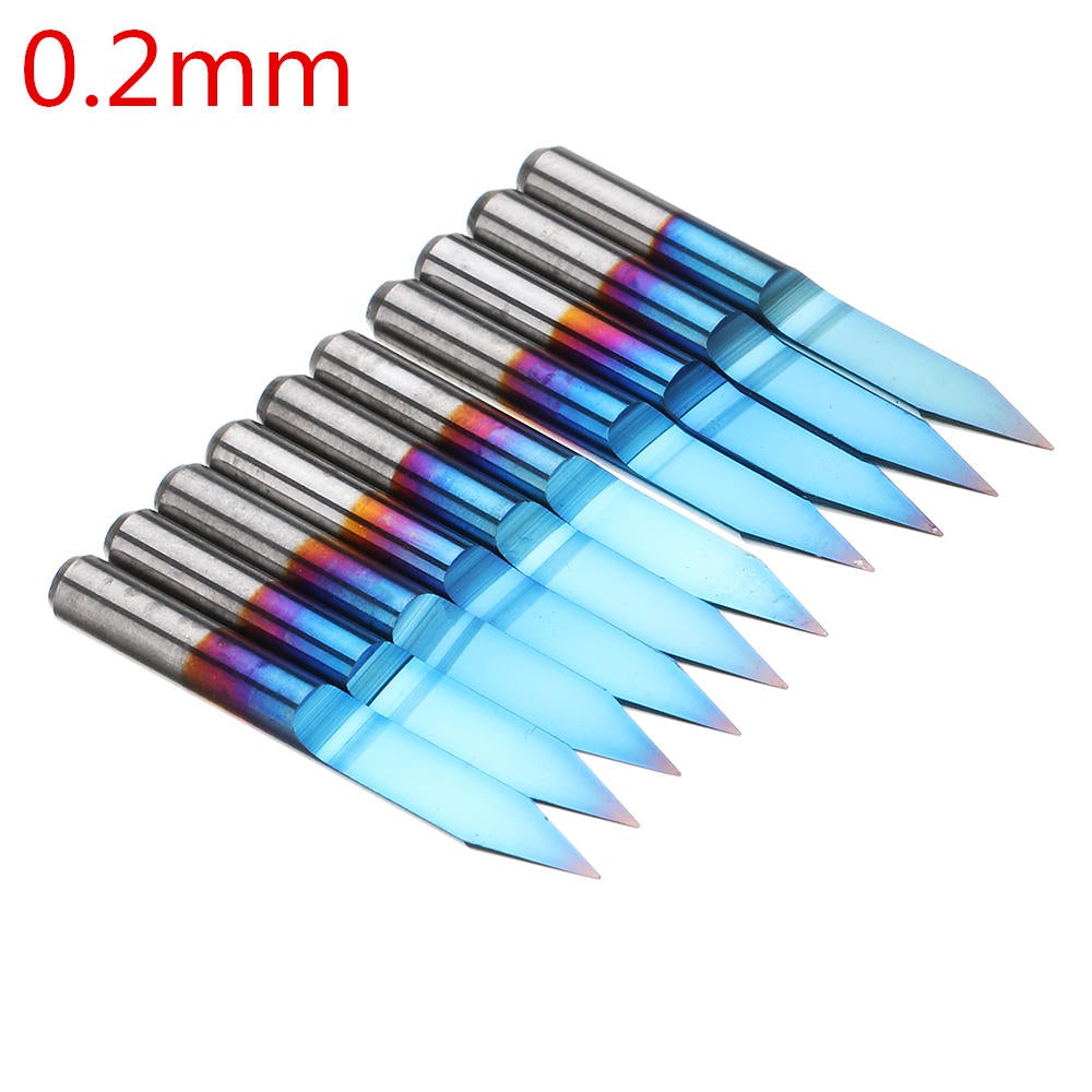10pcs 0.1-1.5mm 30 Degree PCB Engraving Bit Blue Nano Coated Carbide CNC Flat Bottom Engraving Bit Router Tool