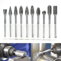 10Pcs Tungsten Carbide Double Cut Rotary File 1/8 Inch Shank Grinding Burr Set