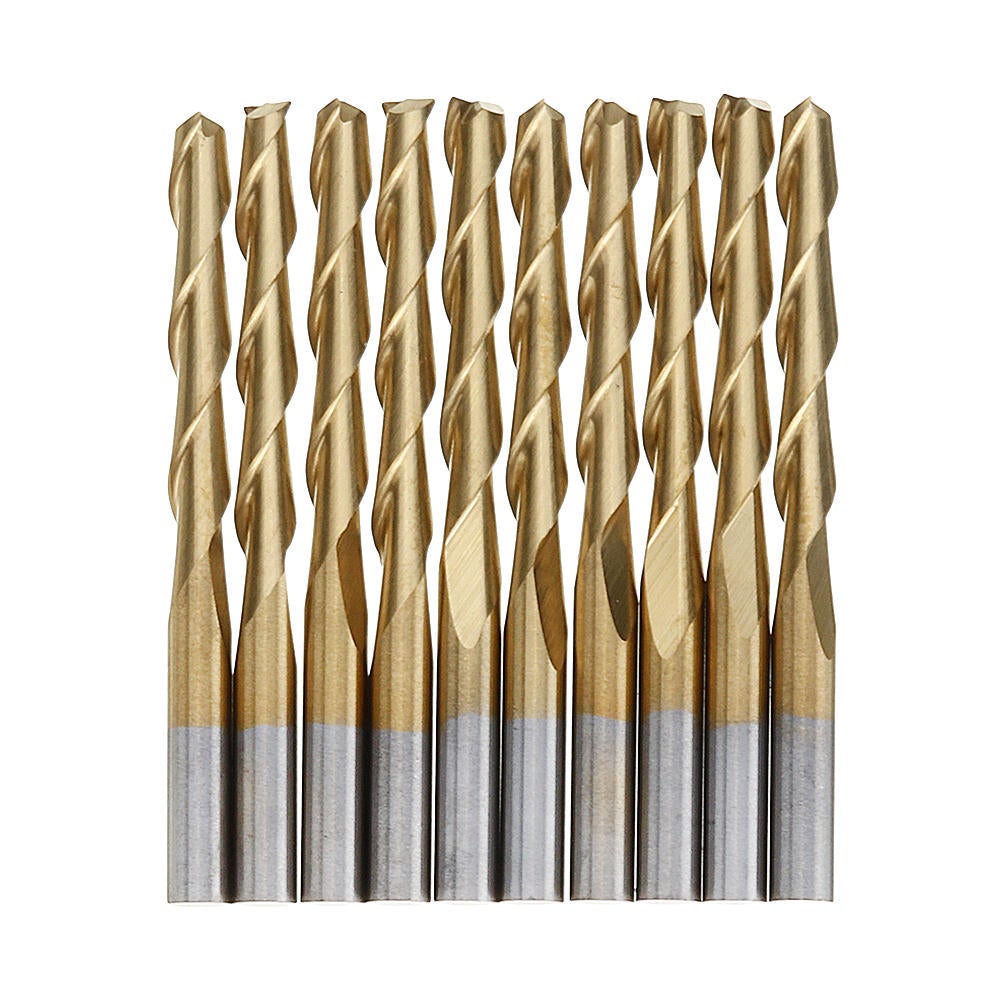 10pcs 3.175mm Shank Titanium Coated Spiral Flat End Milling Cutter Two Flute CNC