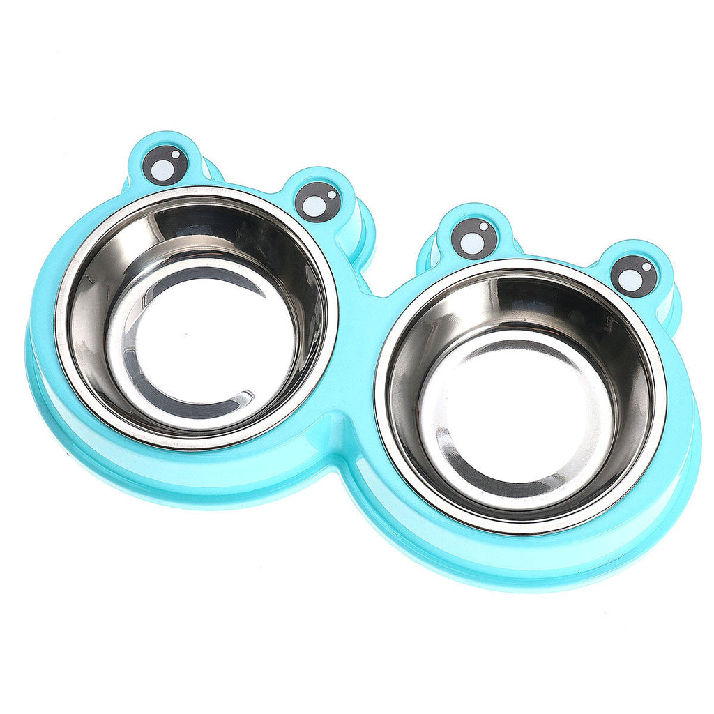 3Colors Frog Shape Pet Bowl Food Water Container Stainless Steel Dog Cat Feeder
