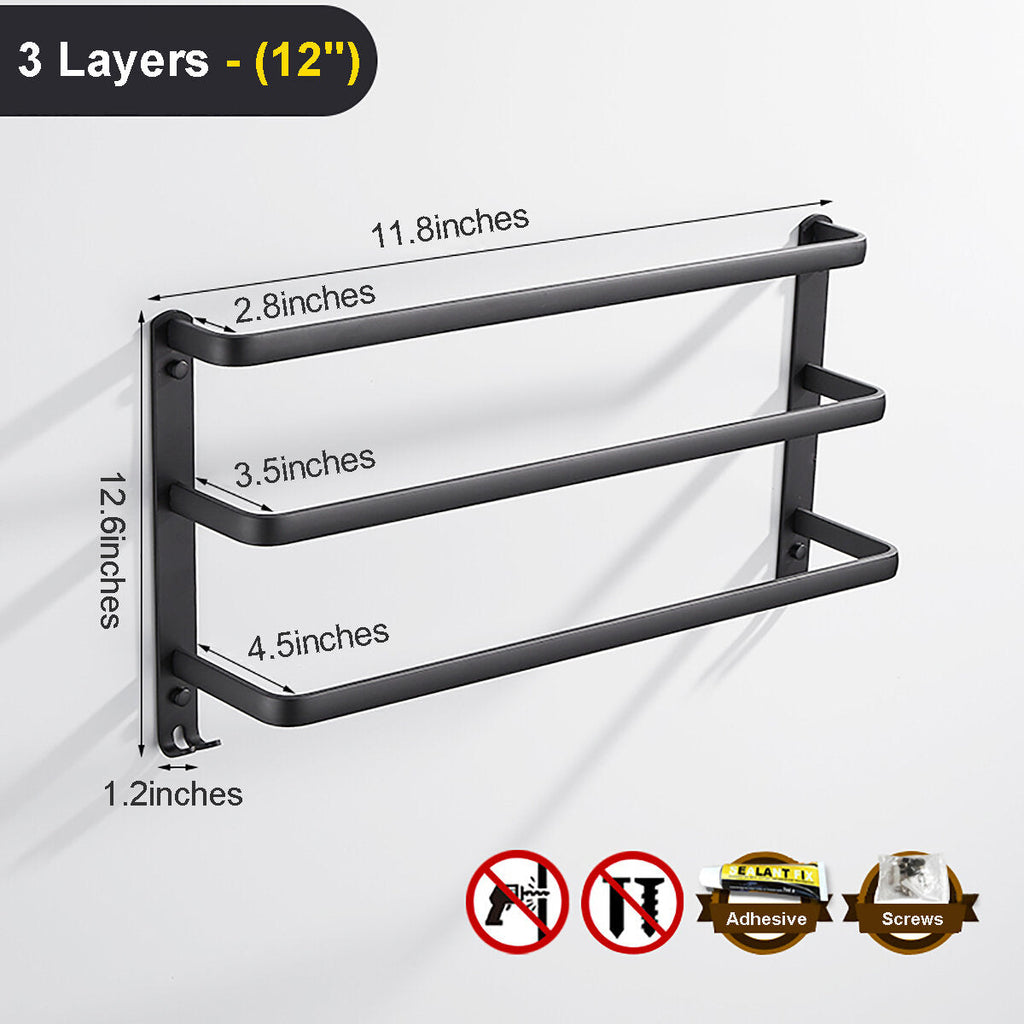 Towel Hanger Wall Mounted 30-50 CM Towel Rack Bathroom Aluminum Black Towel Bar