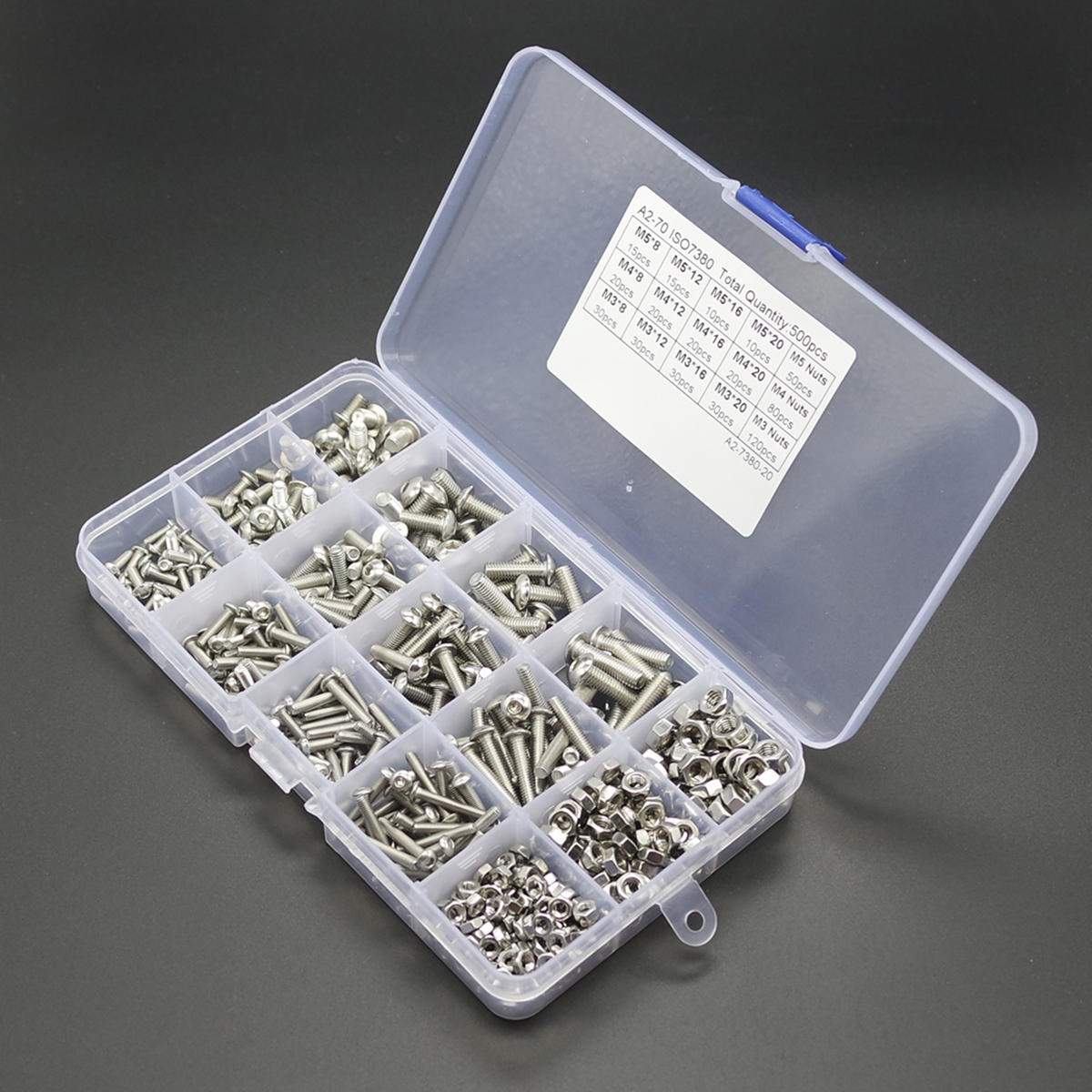 500PCS M3 M4 M5 304 Stainless Steel Hex Socket Head Cap Bolts Screw Nut Kit Set
